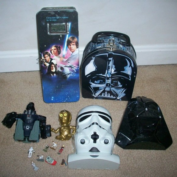 Star Wars Toy Lot Micro Machines Mini Heads Darth Vader Trooper Tin Box, Figures - Picture 1 of 14